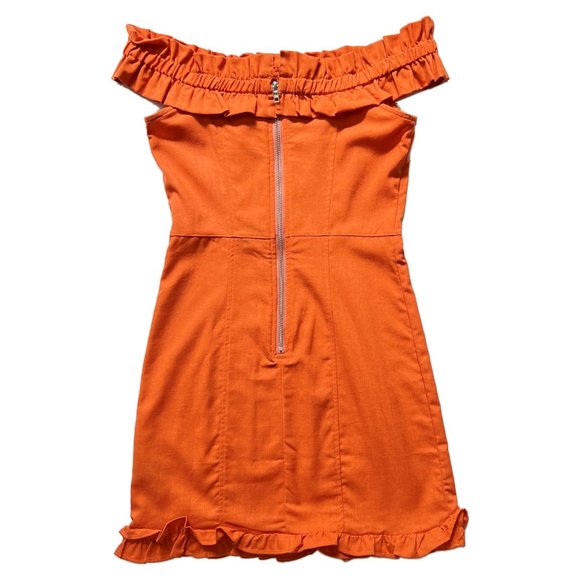 NEW KENDALL + KYLIE Linen Blend Off The Shoulder Ruffle Tangerine Dress, Sz 4-6 - Picture 6 of 15
